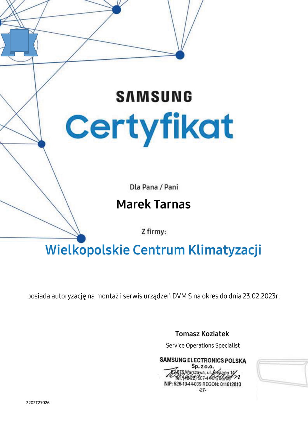 Certyfikat Samsung